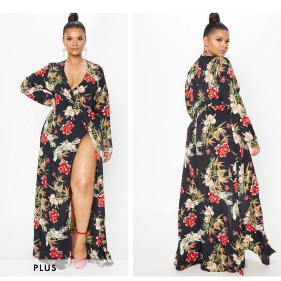 pretty little thing black floral dress